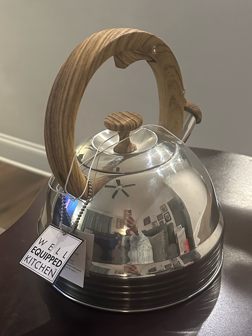 Stainless Steel Whistling Tea Kettle with Wood-Tone Handle -